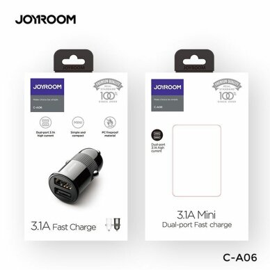 Akcija! Įkroviklis Auto Dual USB, Fast Charging 3.1A, 15W - JoyRoom (C-A06) - Baltas 5 Akcija! Įkroviklis Auto Dual USB, Fast Charging 3.1A, 15W - JoyRoom (C-A06) - Baltas 5