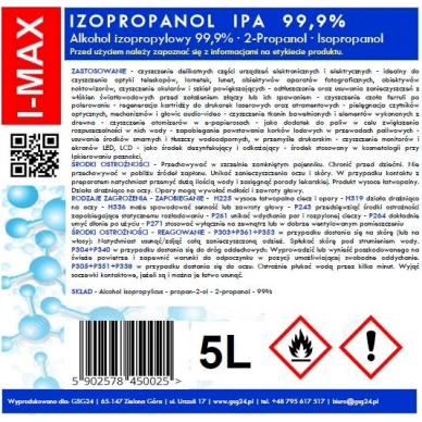 Isopropyl alcohol Isopropanol IPA I-MAX 99.9% 5L 1 Isopropyl alcohol Isopropanol IPA I-MAX 99.9% 5L 1