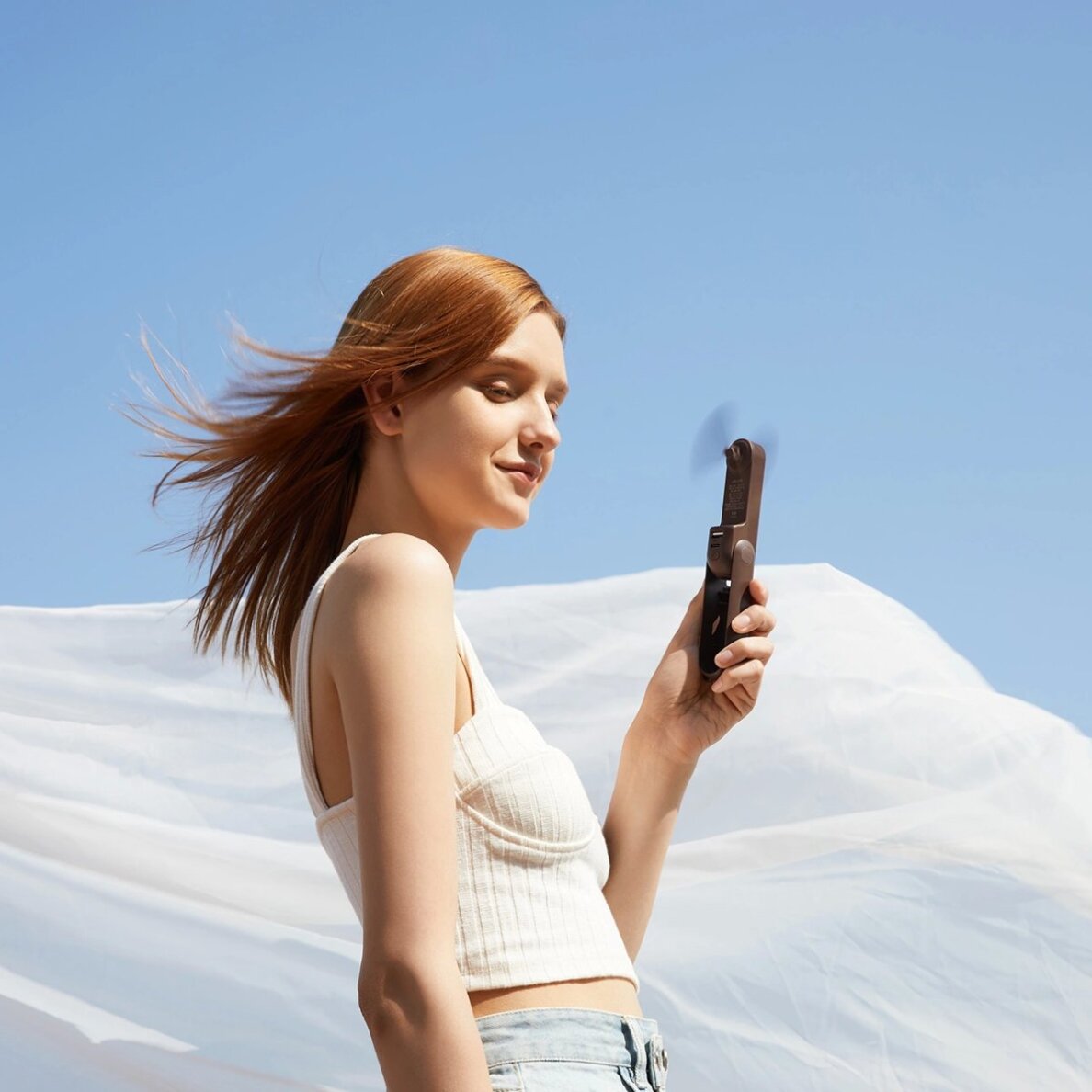 Rankinis ventiliatorius Jisulife Life8 Plus nešiojamas USB su Power Bank ir žibintuvėliu – rudas 6