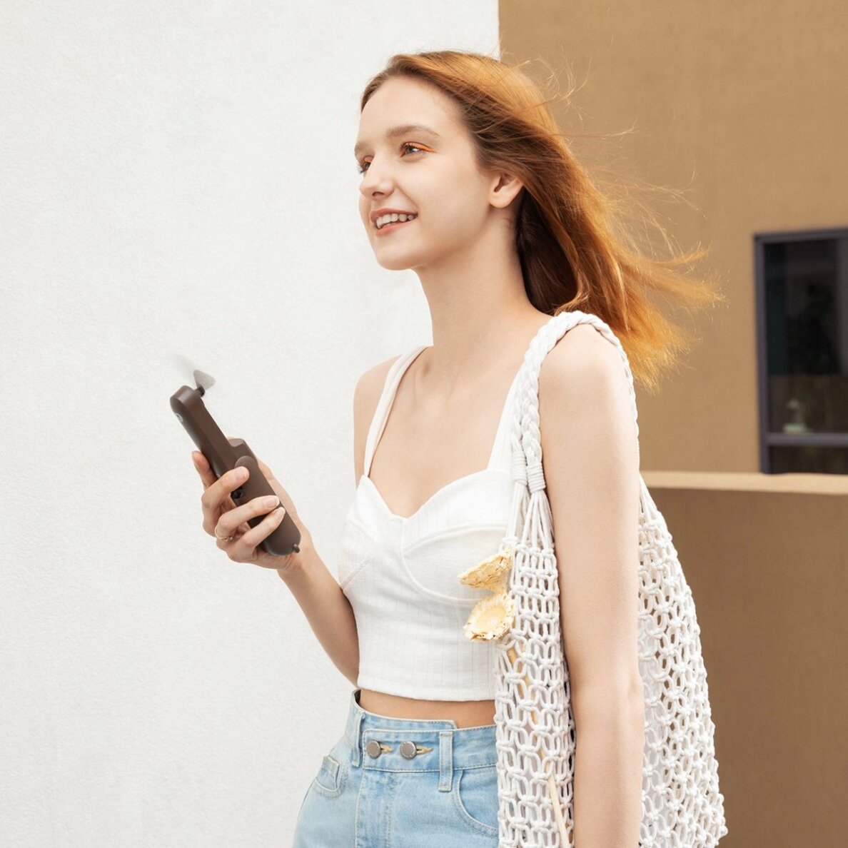 Rankinis ventiliatorius Jisulife Life8 Plus nešiojamas USB su Power Bank ir žibintuvėliu – rudas 9