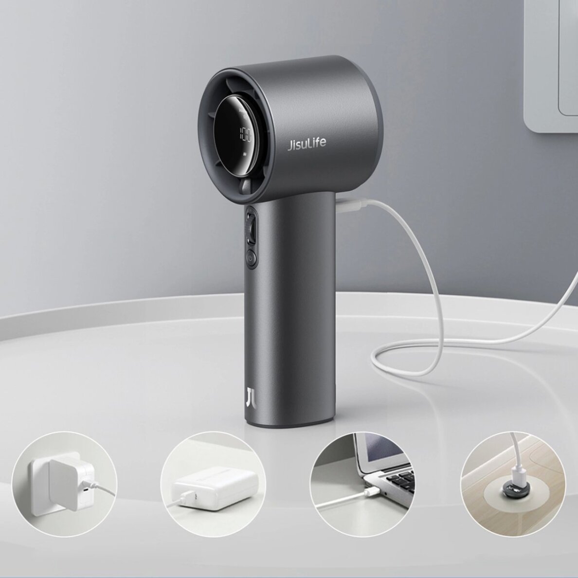 Rankinis ventiliatorius Jisulife Pro1 S FA53PRO nešiojamas USB – tamsiai pilkas 10