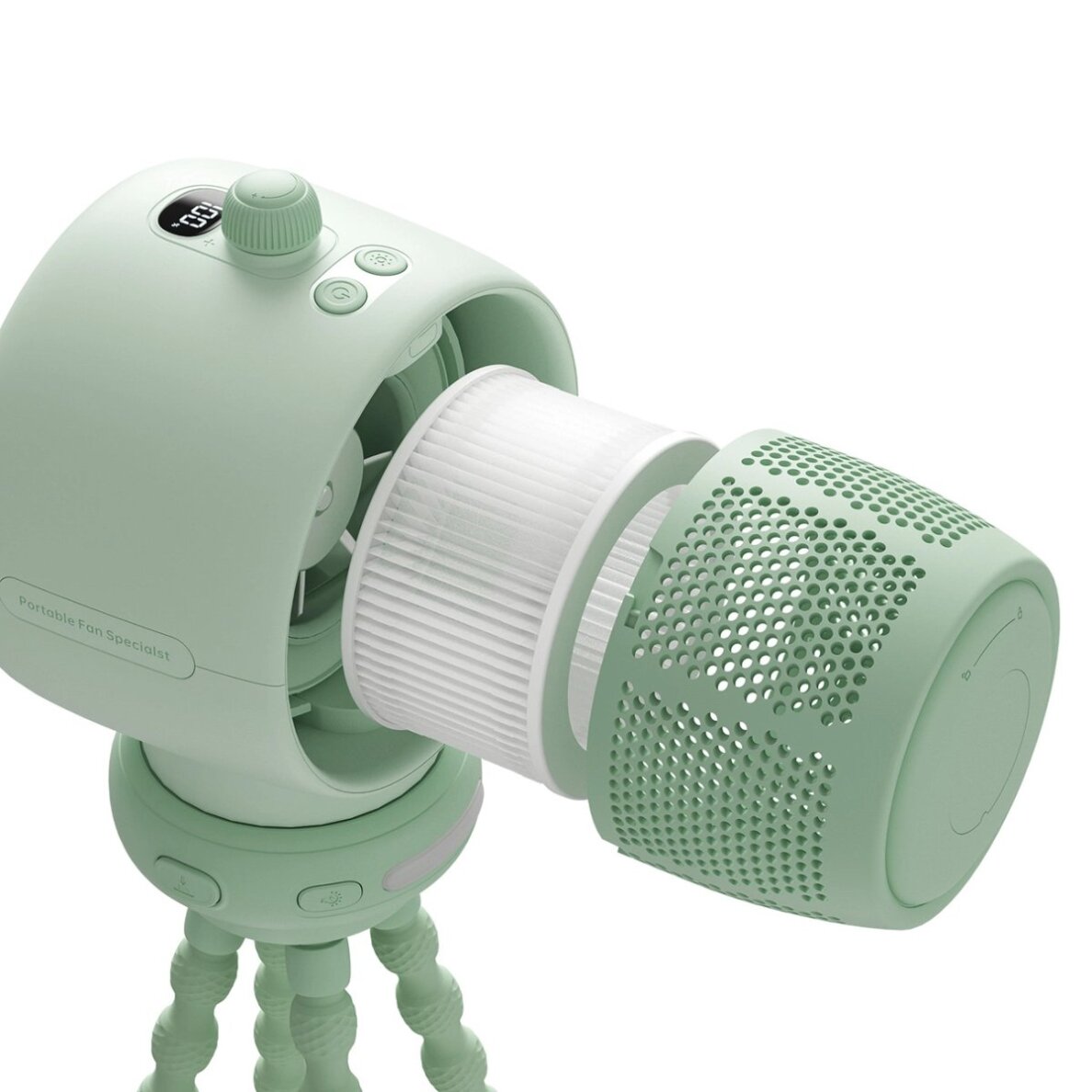 Ventiliatorius Jisulife Life2S 5000mAh su lankščiomis kojelėmis – stalui, vežimėliui, su filtru – žalias 5 Ventiliatorius Jisulife Life2S 5000mAh su lankščiomis kojelėmis – stalui, vežimėliui, su filtru – žalias 5