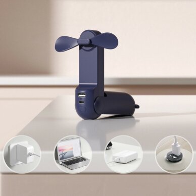 Rankinis ventiliatorius Jisulife Life8 Mini nešiojamas USB su Power Bank ir žibintuvėliu – mėlynas 1