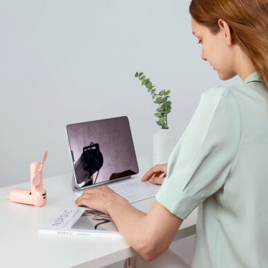 Rankinis ventiliatorius Jisulife Life8 Mini nešiojamas USB su Power Bank ir žibintuvėliu – rožinis 2