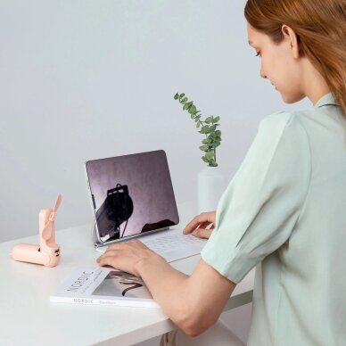 Rankinis ventiliatorius Jisulife Life8 Plus nešiojamas USB su Power Bank funkcija 4500mAh ir žibintuvėliu – rožinis 7