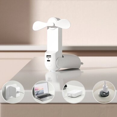 Rankinis ventiliatorius Jisulife Life8 nešiojamas USB su Power Bank ir žibintuvėliu – baltas 1