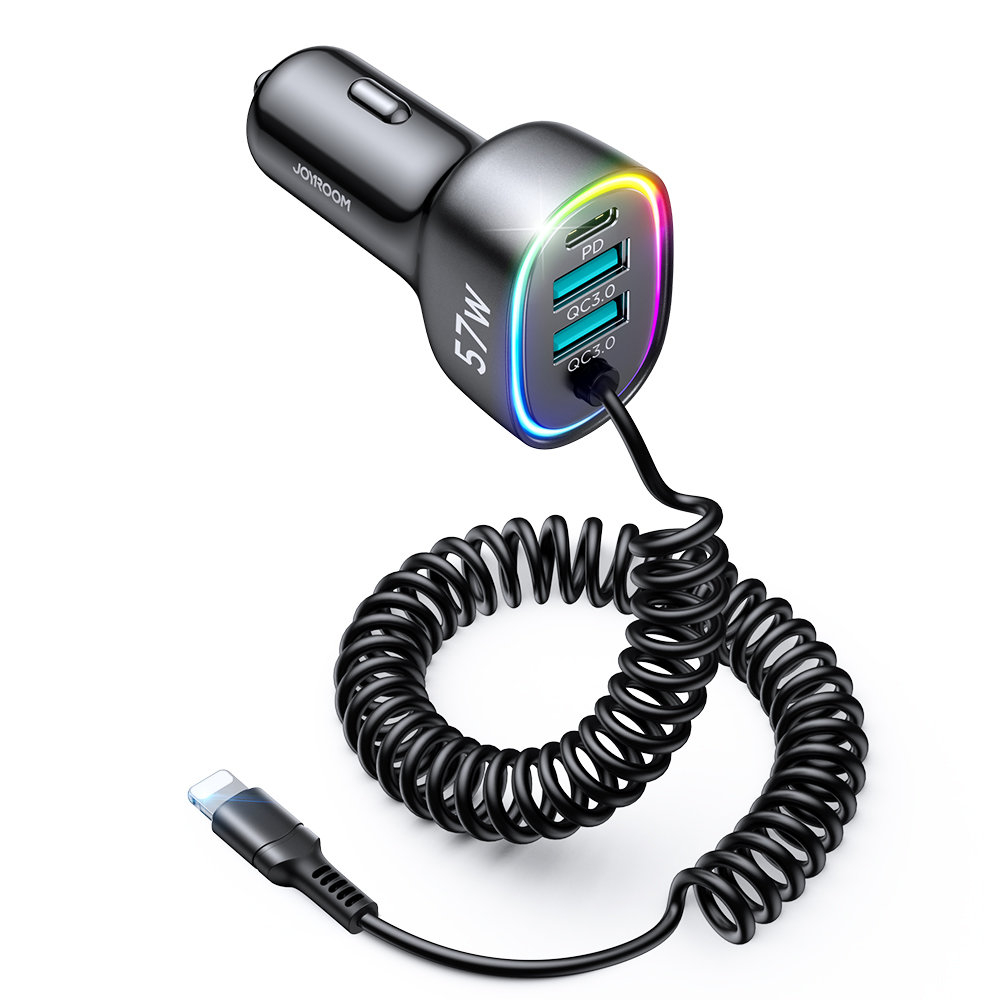 Joyroom 4 in 1 Fast Car Charger PD, QC3.0, AFC, FCP with 1.6m 57W Lightning Cable Black (JR-CL20) 1 Joyroom 4 in 1 Fast Car Charger PD, QC3.0, AFC, FCP with 1.6m 57W Lightning Cable Black (JR-CL20) 1