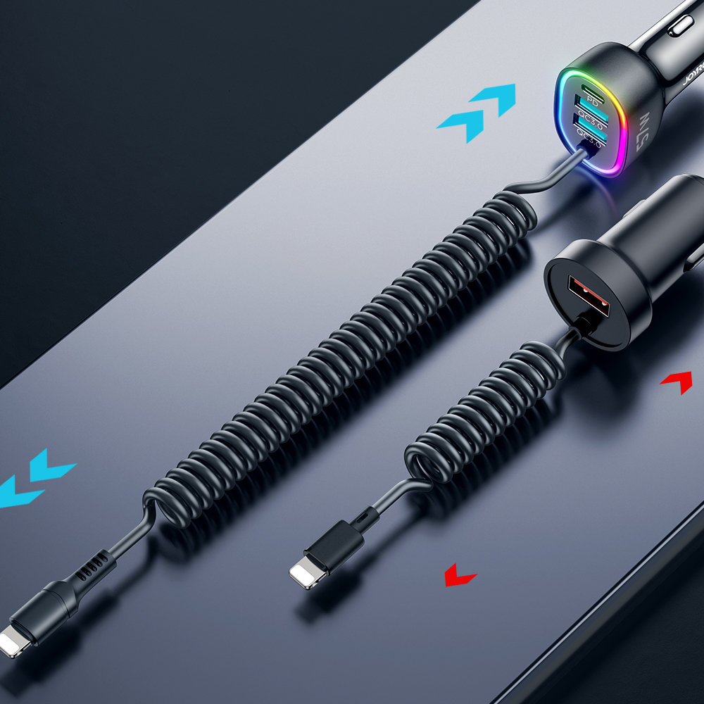 Joyroom 4 in 1 Fast Car Charger PD, QC3.0, AFC, FCP with 1.6m 57W Lightning Cable Black (JR-CL20) 5 Joyroom 4 in 1 Fast Car Charger PD, QC3.0, AFC, FCP with 1.6m 57W Lightning Cable Black (JR-CL20) 5