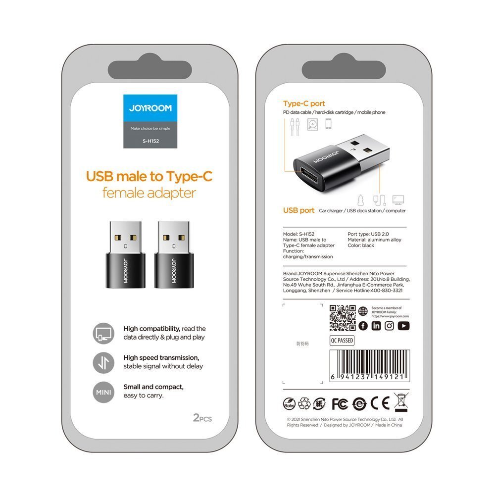 Adapteris Joyroom iš USB Type C (Female) į USB (Male) Juodas (S-H152 Black) 4 Adapteris Joyroom iš USB Type C (Female) į USB (Male) Juodas (S-H152 Black) 4
