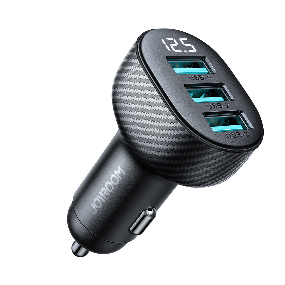Joyroom JR-CCD03 3.4A car charger with 3x USB-A display - Juodas Joyroom JR-CCD03 3.4A car charger with 3x USB-A display - Juodas