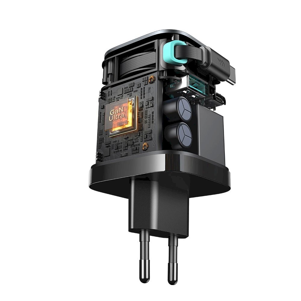 Sieninis įkroviklis Joyroom JR-TCL02 65W GaN USB-A / USB-C su įmontuotu USB-C kabeliu – juodas 3