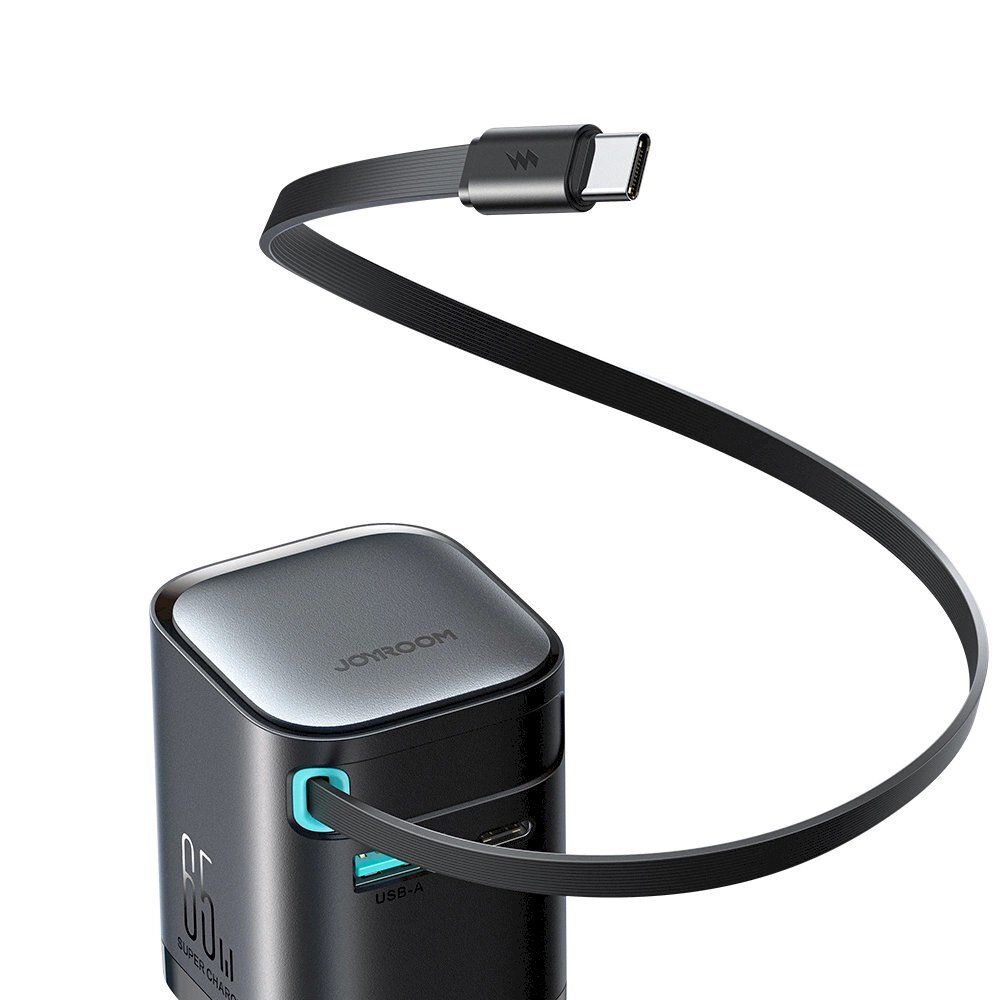 Sieninis įkroviklis Joyroom JR-TCL02 65W GaN USB-A / USB-C su įmontuotu USB-C kabeliu – juodas 4