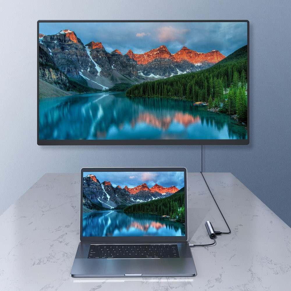 Akcija! Joyroom Multifunctional USB Hub 7in1 Type C / 2 x USB 3.0 / HDMI 4K 30Hz / RJ-45 / SD Card Reader and Micro SD 100W 15cm Pilkas (S-H111)  5