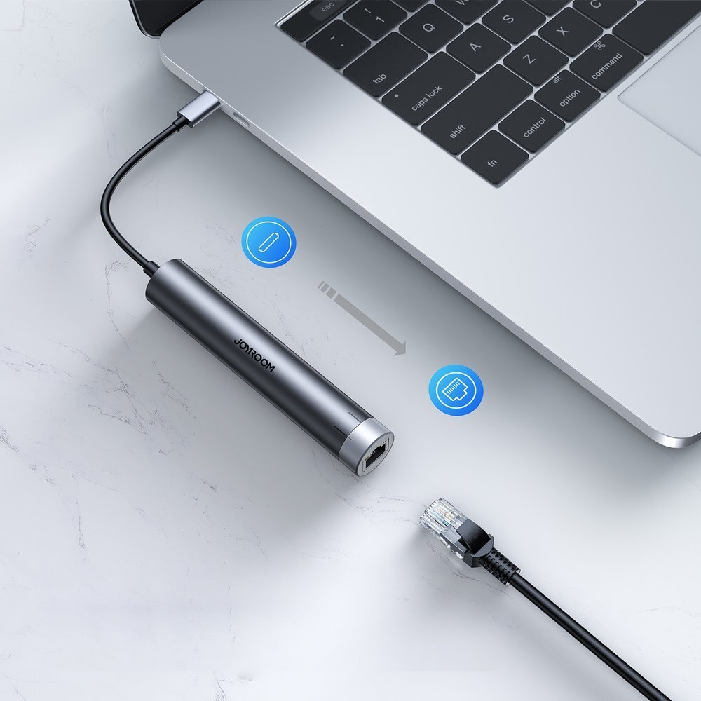 Akcija! Joyroom Multifunctional USB Hub 7in1 Type C / 2 x USB 3.0 / HDMI 4K 30Hz / RJ-45 / SD Card Reader and Micro SD 100W 15cm Pilkas (S-H111)  6