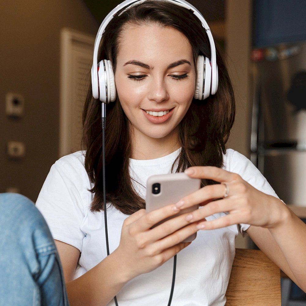 Joyroom SY-A07 Stereo audio AUX kabelis 3.5 mm mini lizdas / USB-C, skirtas telefonui 1.2 m – juodas 11