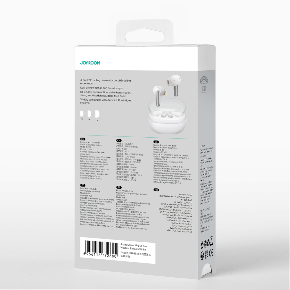 Joyroom Jbuds Series JR-BB1 TWS wireless in-ear ausinės - Baltas 4 Joyroom Jbuds Series JR-BB1 TWS wireless in-ear ausinės - Baltas 4