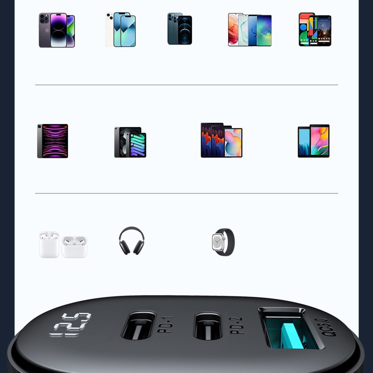 Joyroom JR-CCD04 30W 2x USB-C USB-A car charger with display - black 13 Joyroom JR-CCD04 30W 2x USB-C USB-A car charger with display - black 13