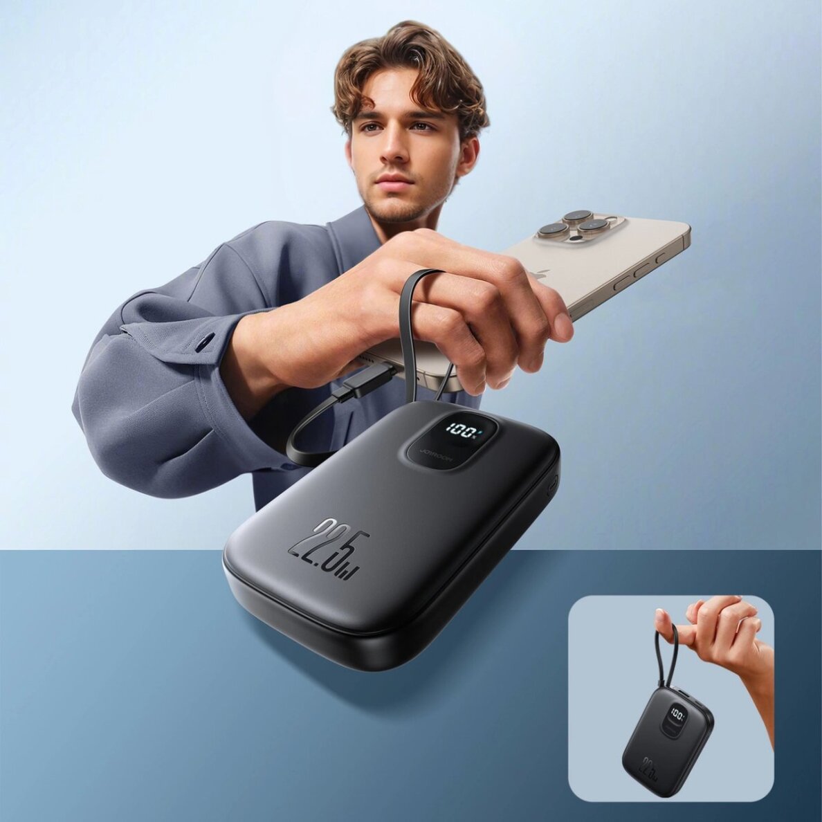 Išorinė baterija Power Bank Joyroom JR-PBF17 22.5W 10000mAh su įmontuotu USB-C kabeliu + 0.25 cm USB-C kabeliu – juoda 10 Išorinė baterija Power Bank Joyroom JR-PBF17 22.5W 10000mAh su įmontuotu USB-C kabeliu + 0.25 cm USB-C kabeliu – juoda 10