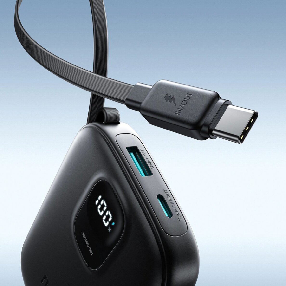 Išorinė baterija Power Bank Joyroom JR-PBF17 22.5W 10000mAh su įmontuotu USB-C kabeliu + 0.25 cm USB-C kabeliu – juoda 8