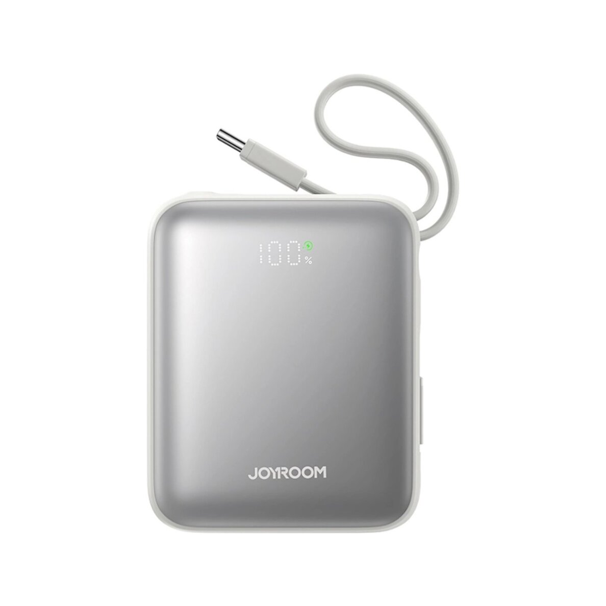Išorinė baterija Power Bank Joyroom JR-PBF27 10000mAh 22.5W su įmontuotais USB-C ir Lightning kabeliais – balta 1 Išorinė baterija Power Bank Joyroom JR-PBF27 10000mAh 22.5W su įmontuotais USB-C ir Lightning kabeliais – balta 1