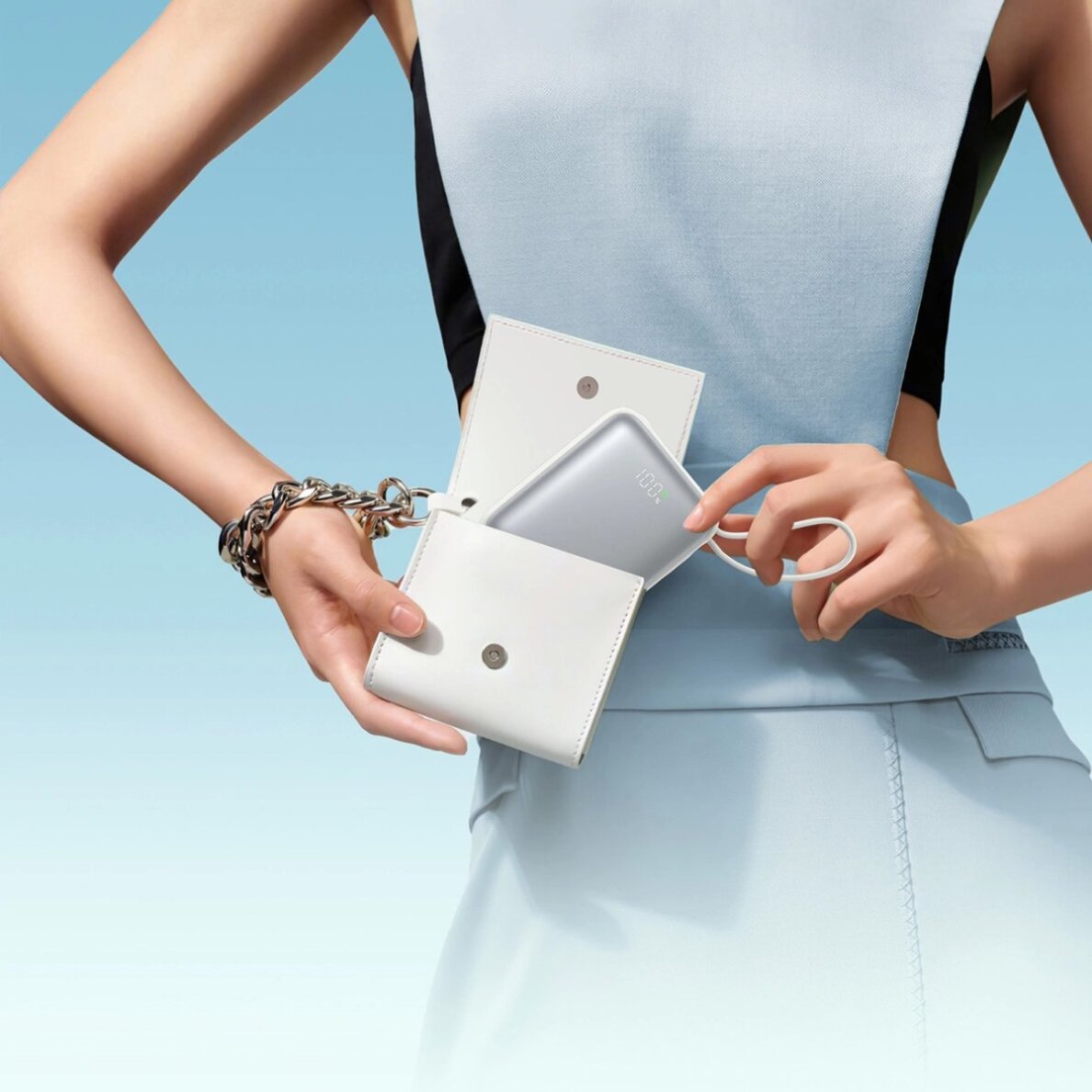 Išorinė baterija Power Bank Joyroom JR-PBF27 10000mAh 22.5W su įmontuotais USB-C ir Lightning kabeliais – balta 6