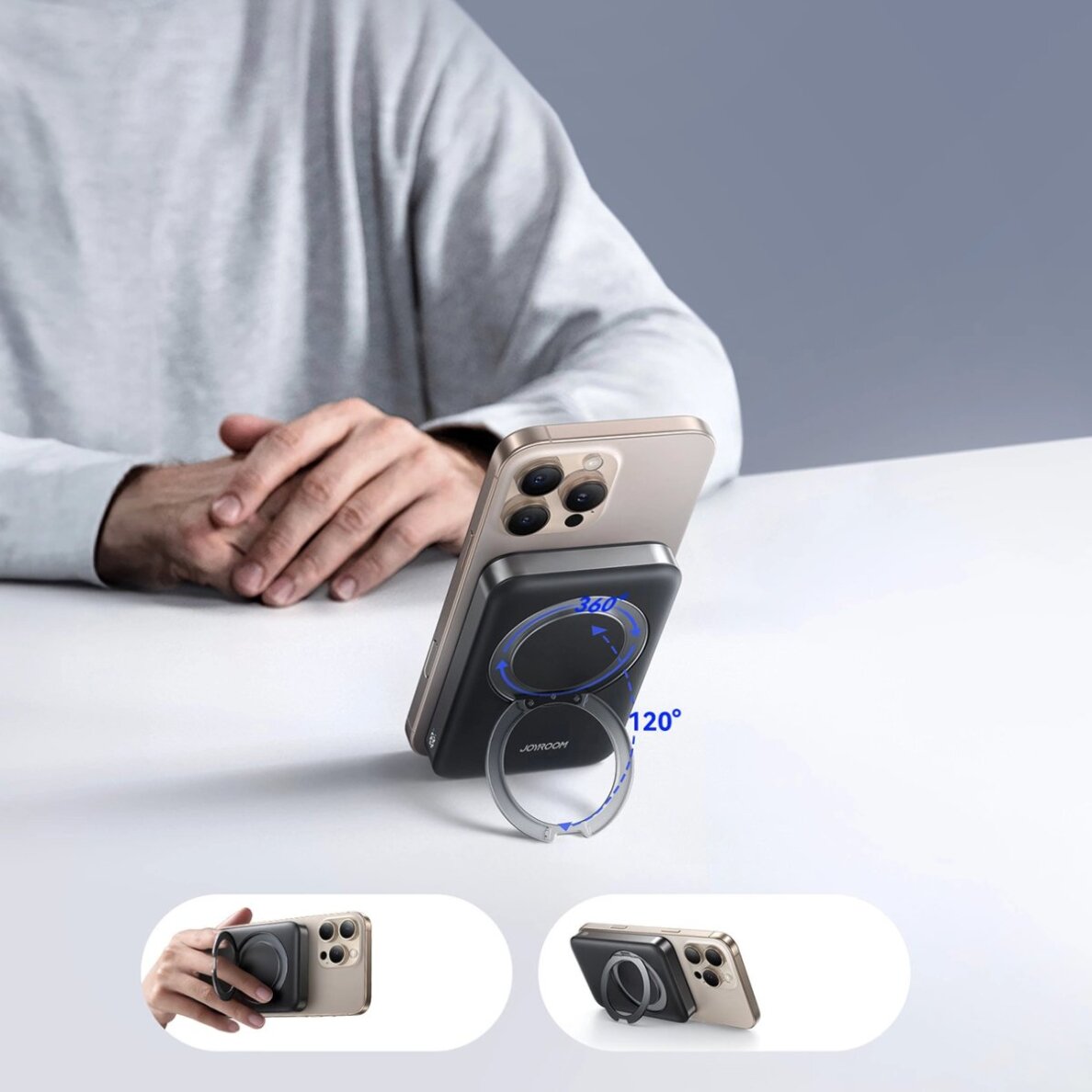 Išorinė baterija Power Bank Joyroom JR-PBM12 10000mAh 22.5W Qi2, MagSafe suderinama, su žiediniu stovu – juoda 6 Išorinė baterija Power Bank Joyroom JR-PBM12 10000mAh 22.5W Qi2, MagSafe suderinama, su žiediniu stovu – juoda 6