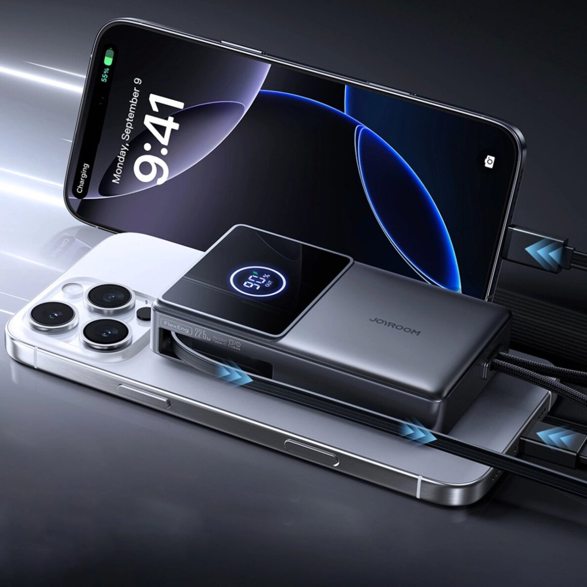 Išorinė baterija Power Bank Joyroom JR-PR1 10000mAh 22.5W su įtraukiamu USB-C kabeliu – juoda 5 Išorinė baterija Power Bank Joyroom JR-PR1 10000mAh 22.5W su įtraukiamu USB-C kabeliu – juoda 5