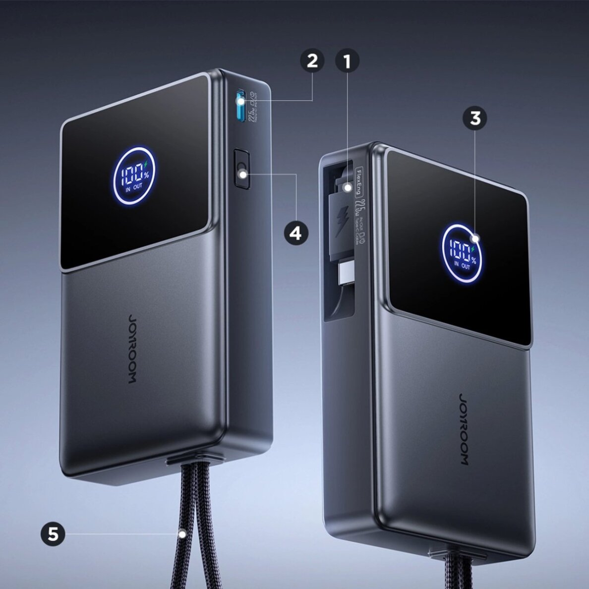 Išorinė baterija Power Bank Joyroom JR-PR1 10000mAh 22.5W su įtraukiamu USB-C kabeliu – juoda 7 Išorinė baterija Power Bank Joyroom JR-PR1 10000mAh 22.5W su įtraukiamu USB-C kabeliu – juoda 7