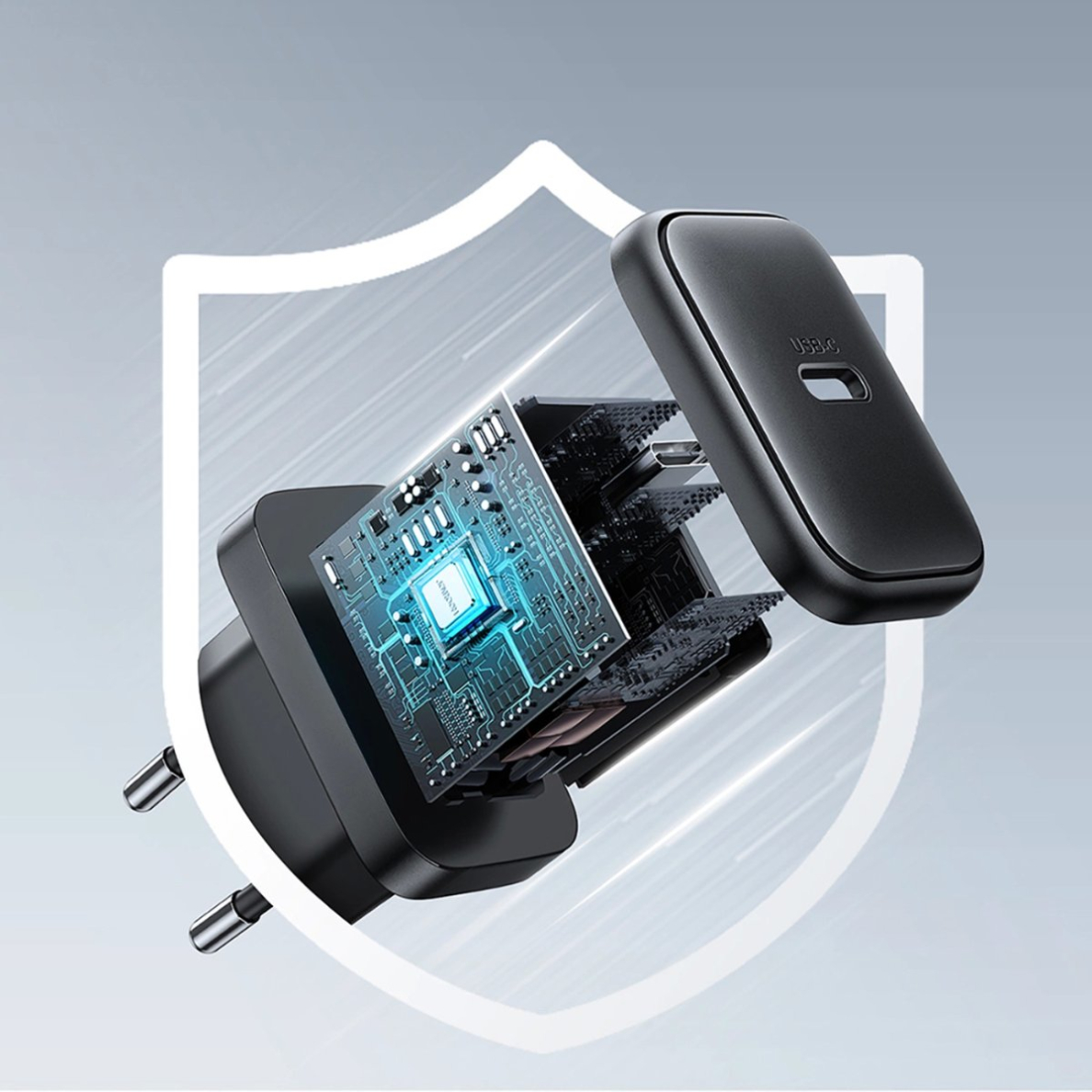 Joyroom JR-TCF23 tinklo įkroviklis USB-C 25W SFC / PPS / PD – juodas + USB-C / USB-C kabelis 1 m 13