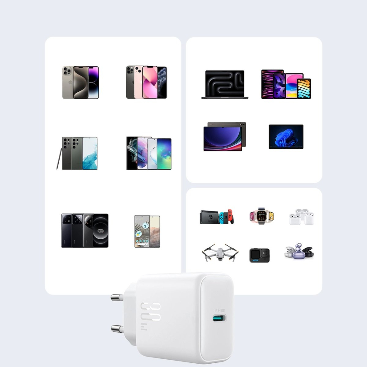 Joyroom JR-TCF24 tinklo įkroviklis USB-C PD 30W QC SFC – baltas 12