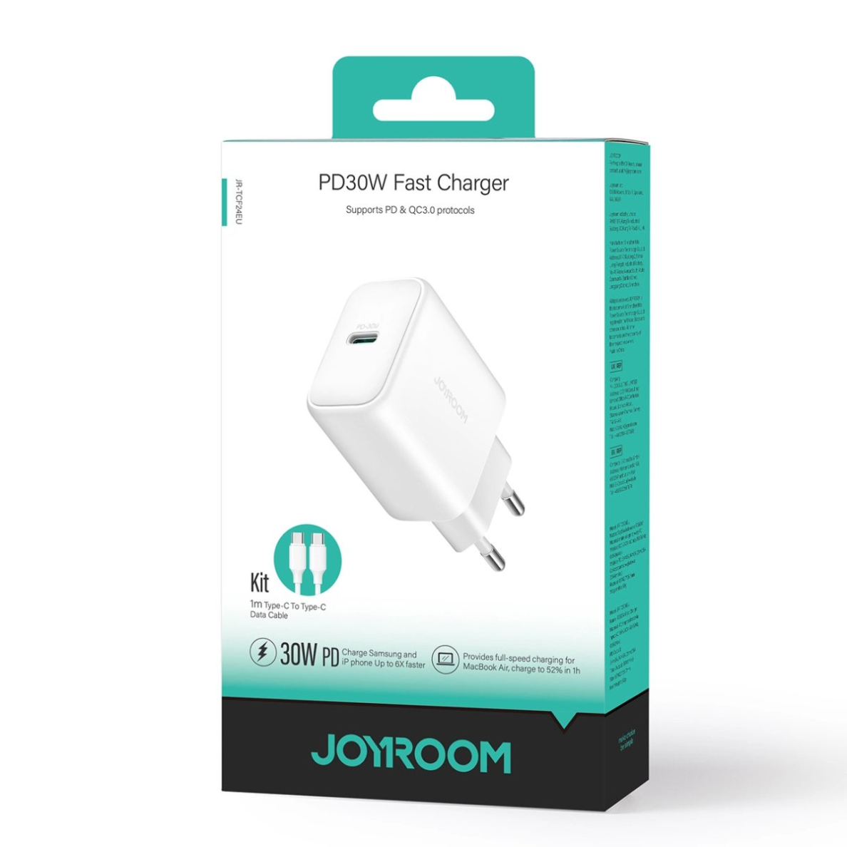 Joyroom JR-TCF24 tinklo įkroviklis USB-C PD 30W QC SFC – baltas + 1 m USB-C kabelis 8 Joyroom JR-TCF24 tinklo įkroviklis USB-C PD 30W QC SFC – baltas + 1 m USB-C kabelis 8