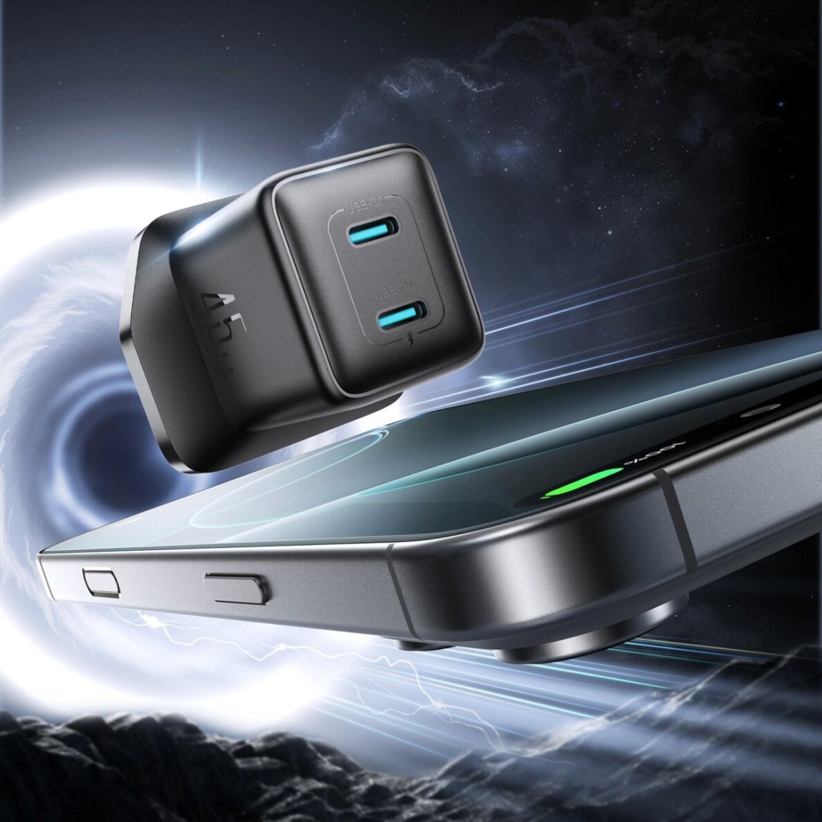 Sieninis įkroviklis Joyroom JR-TCG17 45W 2x USB-C (UK kištukas) – juodas 1