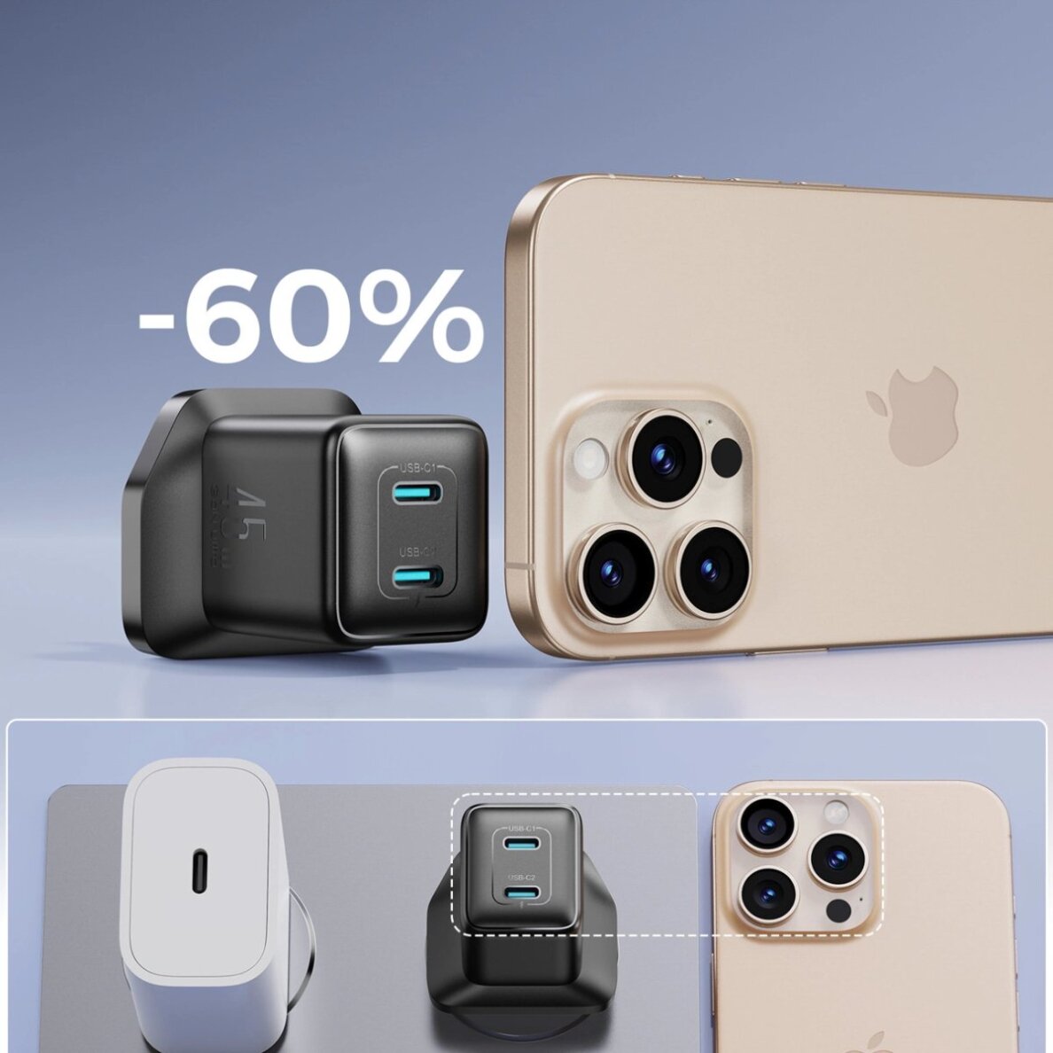 Sieninis įkroviklis Joyroom JR-TCG17 45W 2x USB-C (UK kištukas) – juodas 3