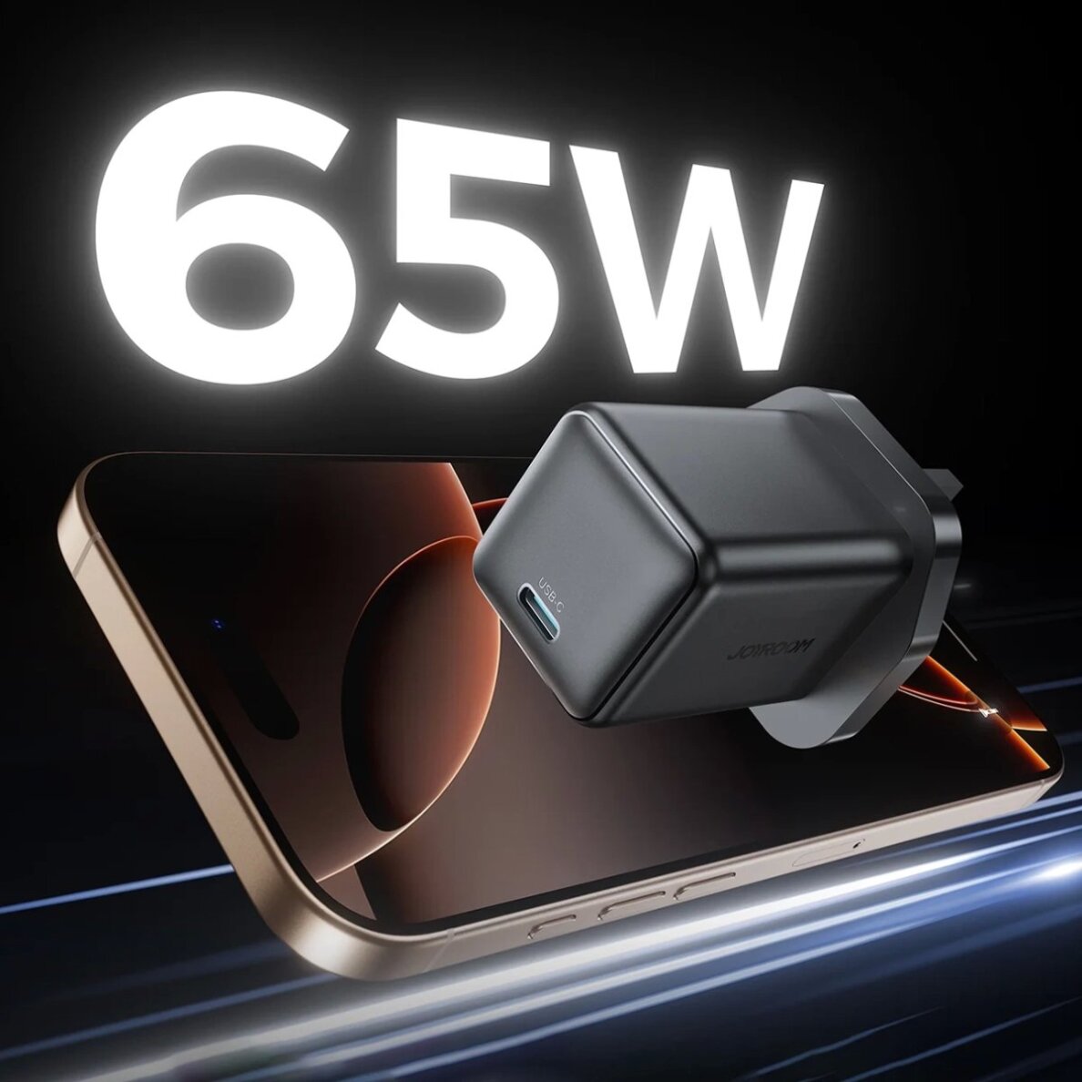 Sieninis įkroviklis Joyroom JR-TCG18 65W 1x USB-C (UK kištukas) – juodas 1 Sieninis įkroviklis Joyroom JR-TCG18 65W 1x USB-C (UK kištukas) – juodas 1