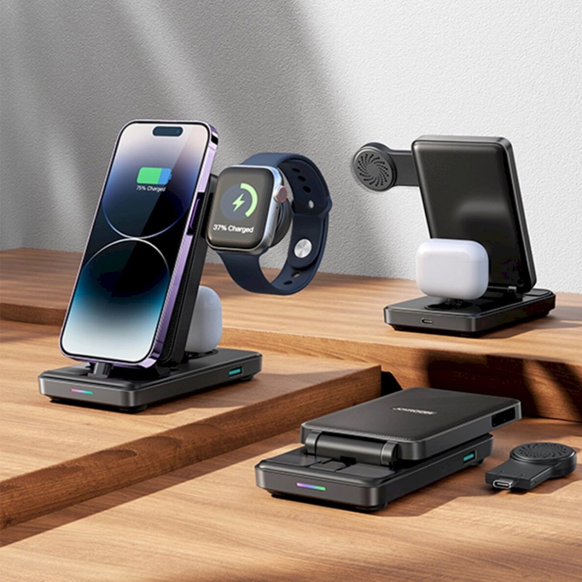 Joyroom JR-WQS02 iPhone AirPods Apple Watch 4in1 charging station foldable - Juodas 17 Joyroom JR-WQS02 iPhone AirPods Apple Watch 4in1 charging station foldable - Juodas 17