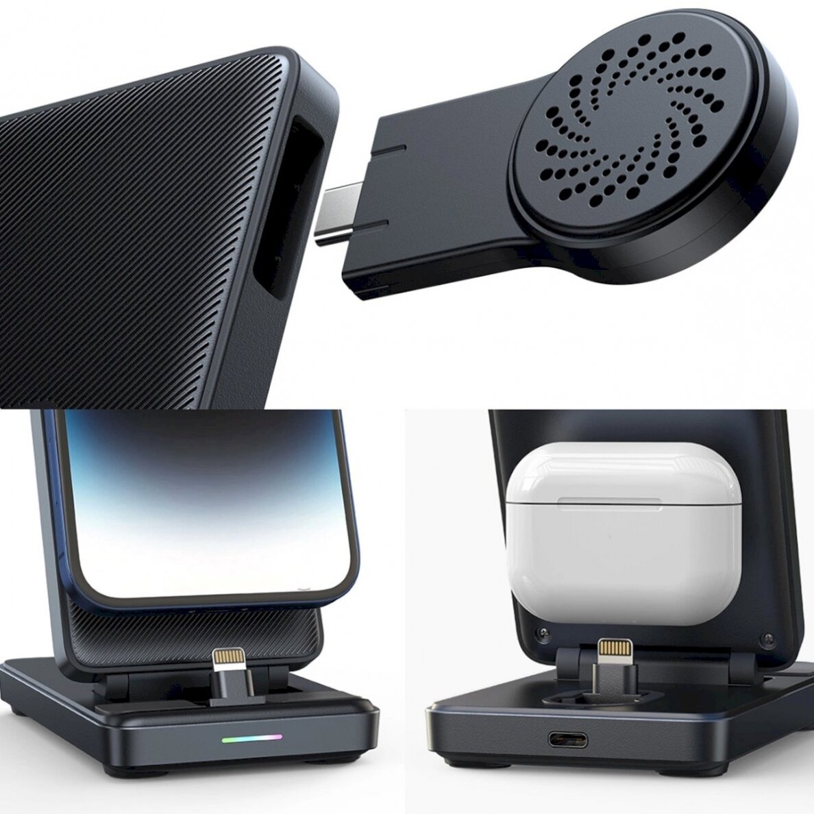 Joyroom JR-WQS02 iPhone AirPods Apple Watch 4in1 charging station foldable - Juodas 7 Joyroom JR-WQS02 iPhone AirPods Apple Watch 4in1 charging station foldable - Juodas 7