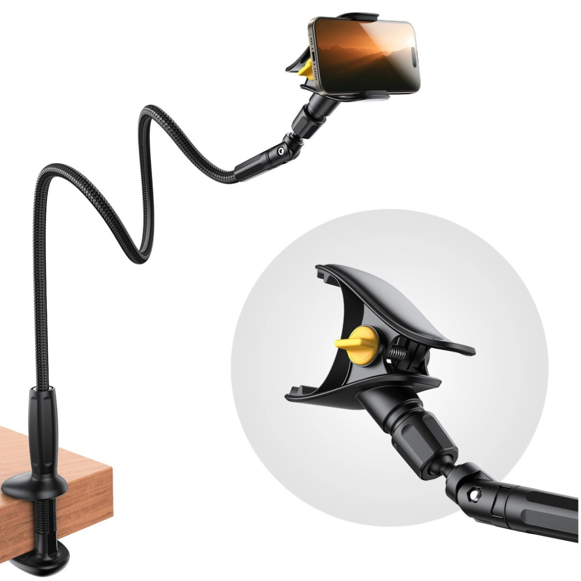 Joyroom JR-ZS389 telefono laikiklis su lanksčia rankena stalui – juodas 9