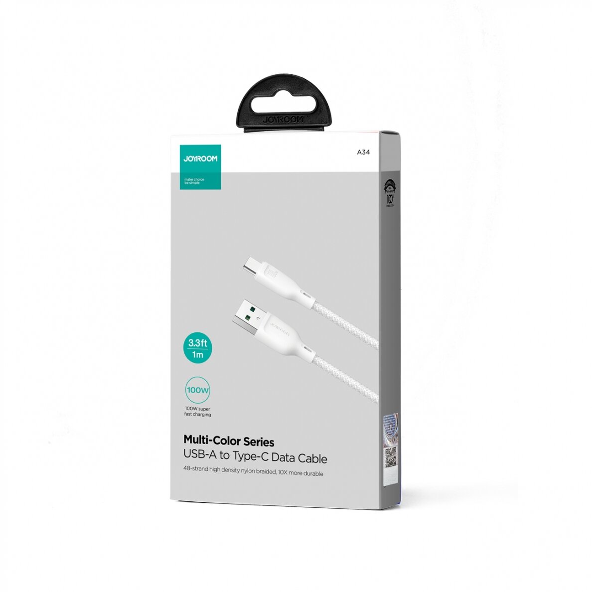 Joyroom Multi-Color Series SA34-AC6 USB-A / USB-C Cable 100W Fast Transfer 1m - White 4 Joyroom Multi-Color Series SA34-AC6 USB-A / USB-C Cable 100W Fast Transfer 1m - White 4