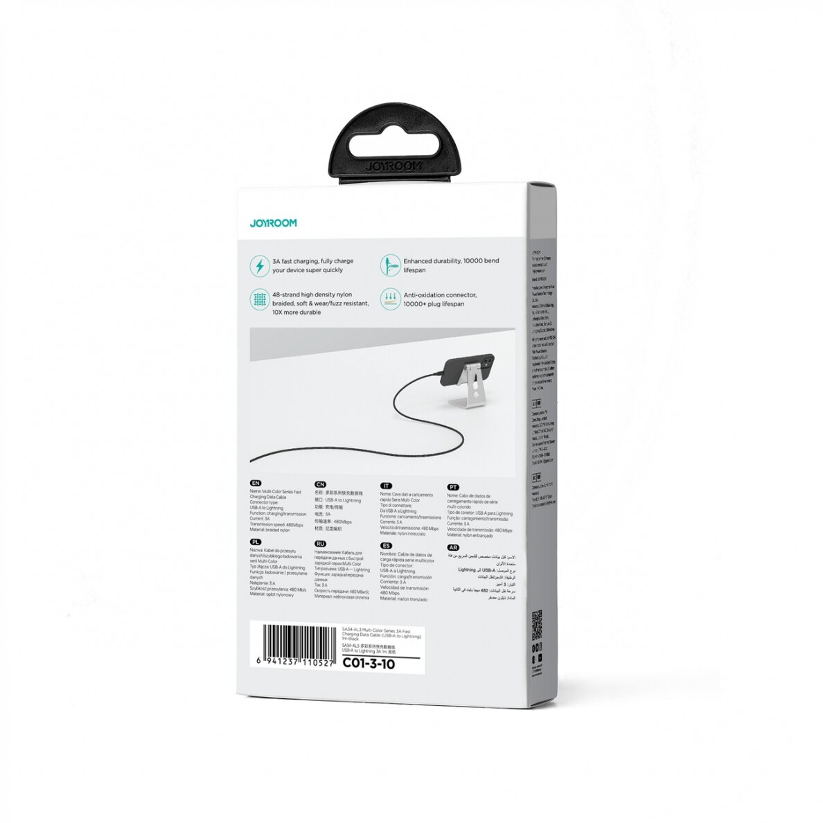 Joyroom Multi-Color Series SA34-AL3 USB-A / Lightning 3A Cable 1m - Black 5 Joyroom Multi-Color Series SA34-AL3 USB-A / Lightning 3A Cable 1m - Black 5