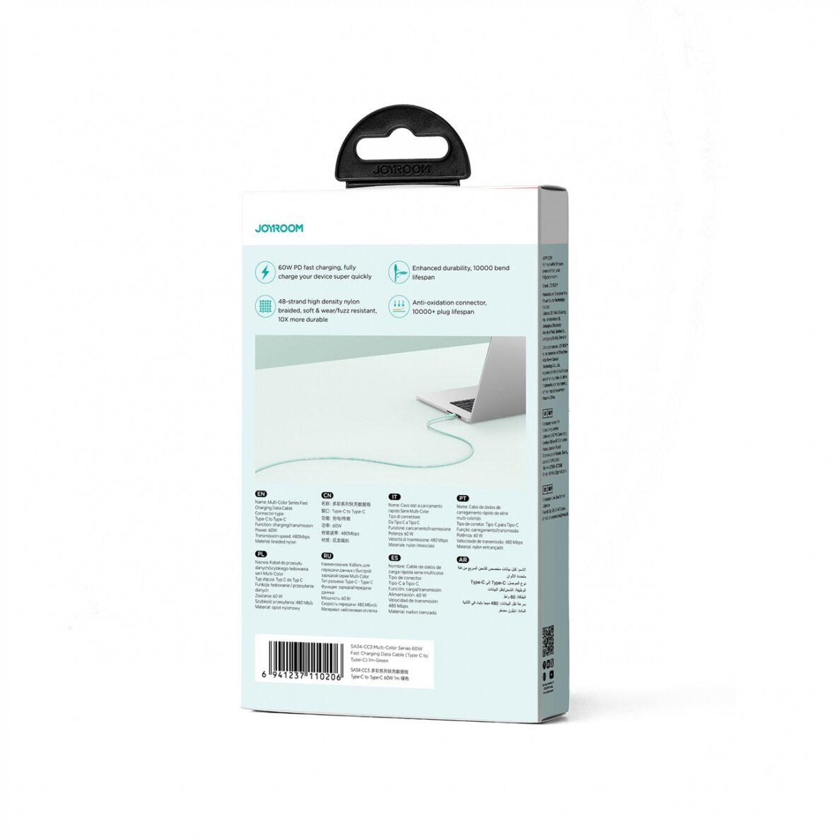 Joyroom Multi-Color Series SA34-CC3 USB-C / USB-C Cable 60W Fast Transfer 1m - Green 5