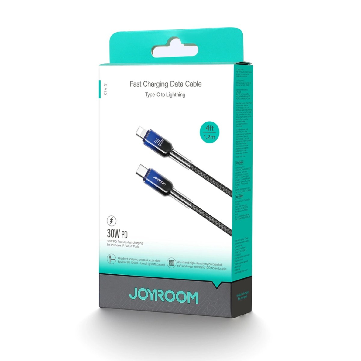 Joyroom S-A42 Crystal-Clear Series 30W USB-C / Lightning kabelis 1.2 m – juodas 7