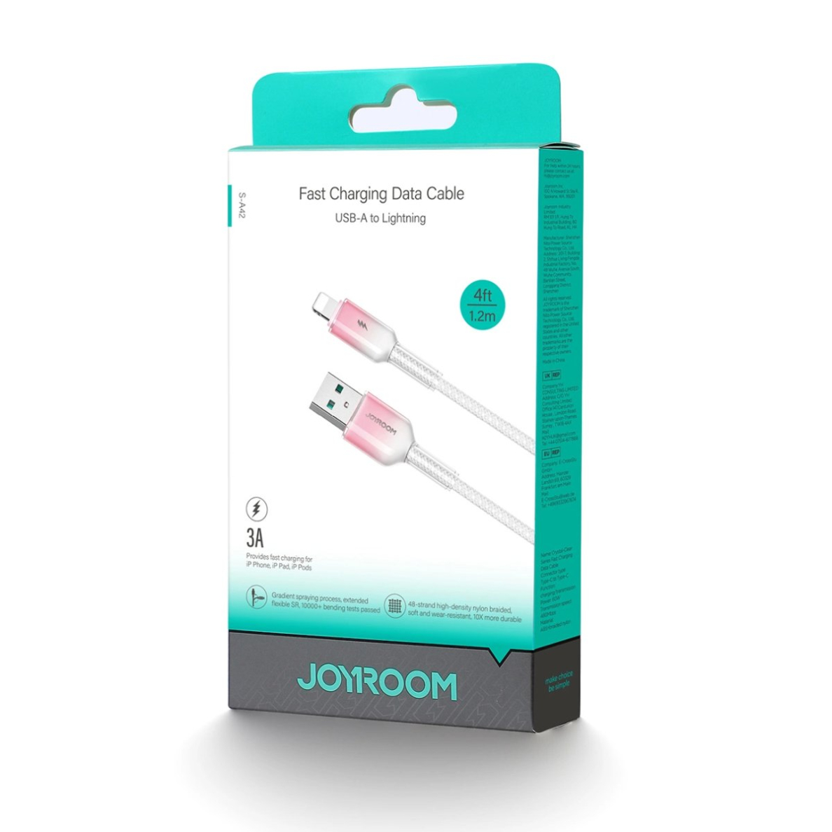 Joyroom S-A42 Crystal-Clear Series 3A USB-A / Lightning kabelis 1.2 m – baltas 7 Joyroom S-A42 Crystal-Clear Series 3A USB-A / Lightning kabelis 1.2 m – baltas 7