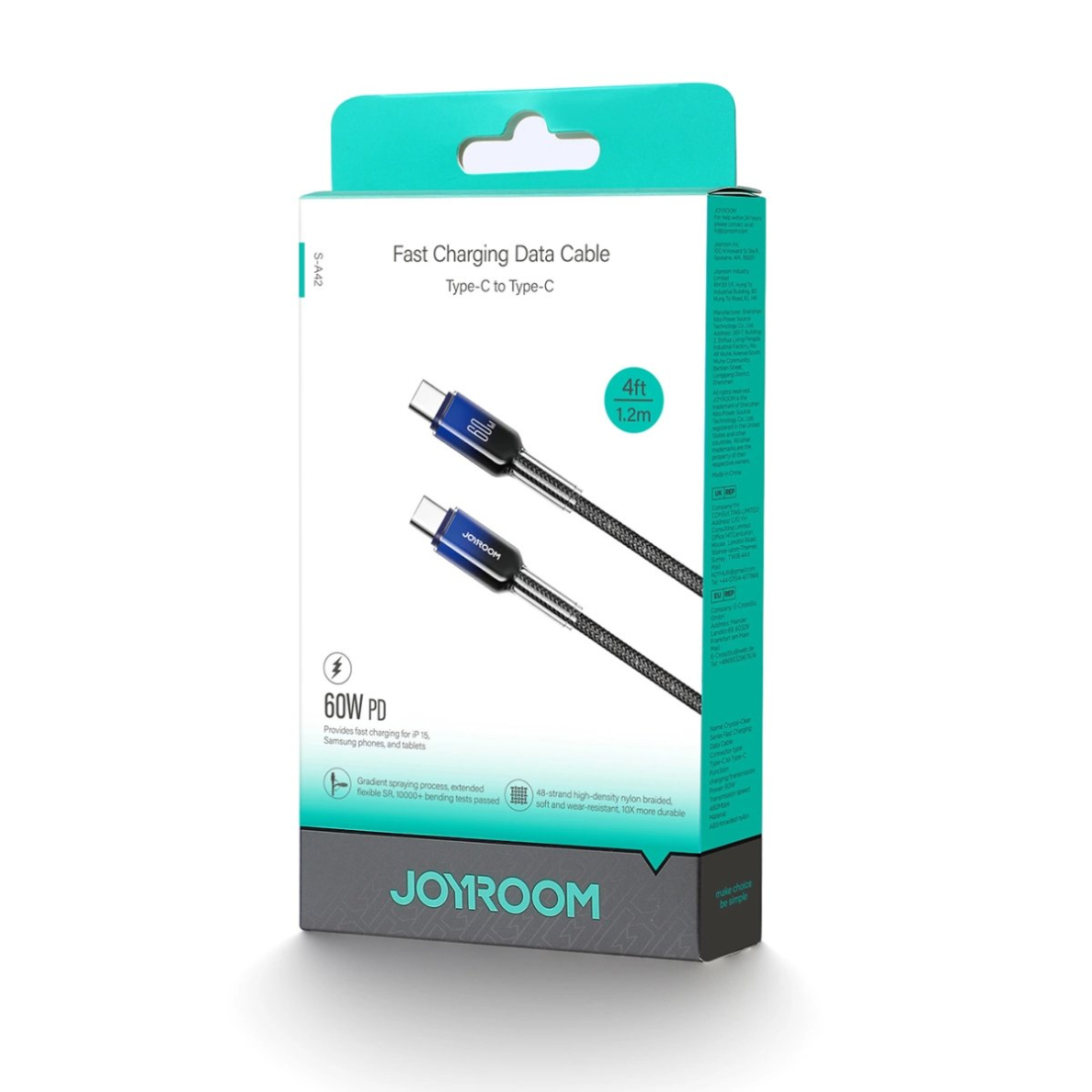 Joyroom S-A42 Crystal-Clear Series 60W USB-C / USB-C kabelis 1.2 m – juodas 7