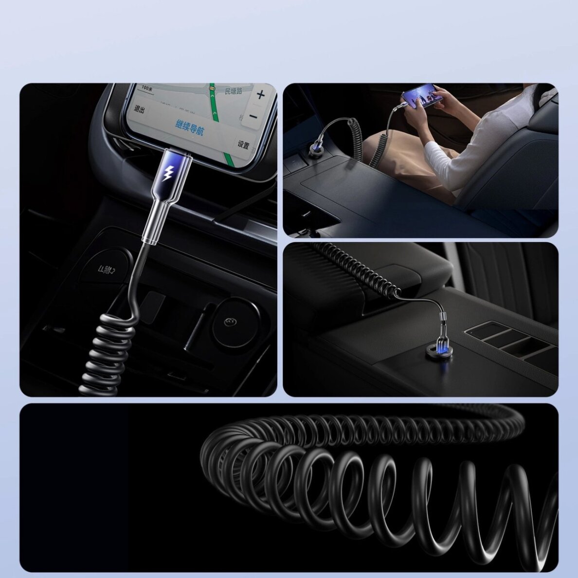 Įkrovimo kabelis Joyroom S-A43 Crystal-Clear Series 3A USB-A – Lightning spiralinis 1.5 m – juodas 5 Įkrovimo kabelis Joyroom S-A43 Crystal-Clear Series 3A USB-A – Lightning spiralinis 1.5 m – juodas 5