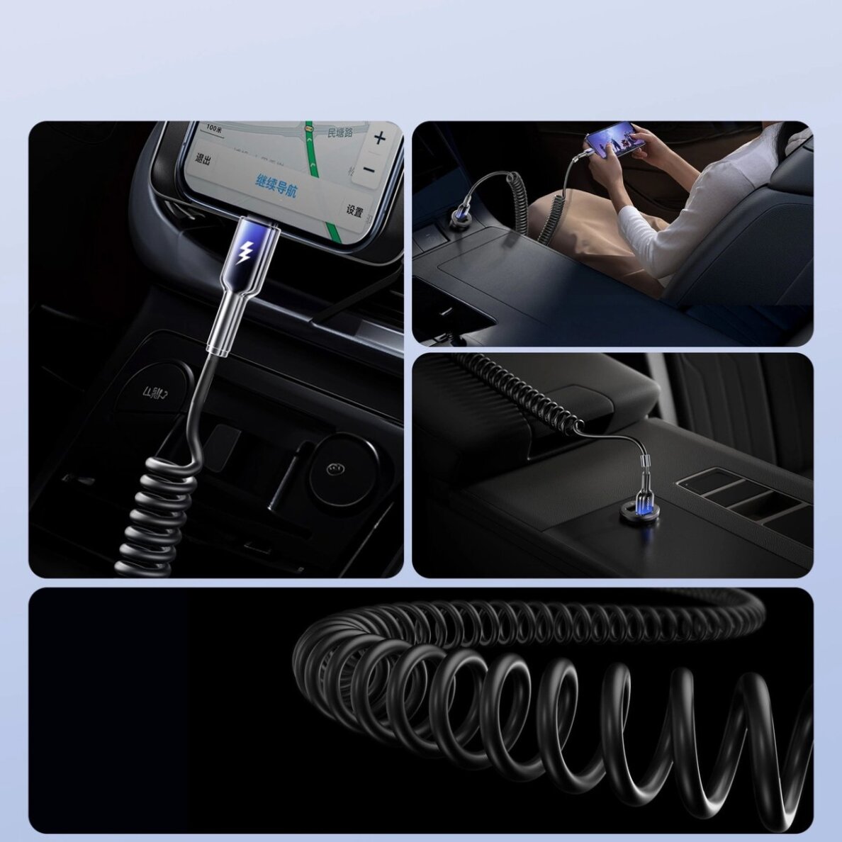 Įkrovimo kabelis Joyroom S-A43 Crystal-Clear Series 3A USB-A – USB-C spiralinis 1.5 m – juodas 5