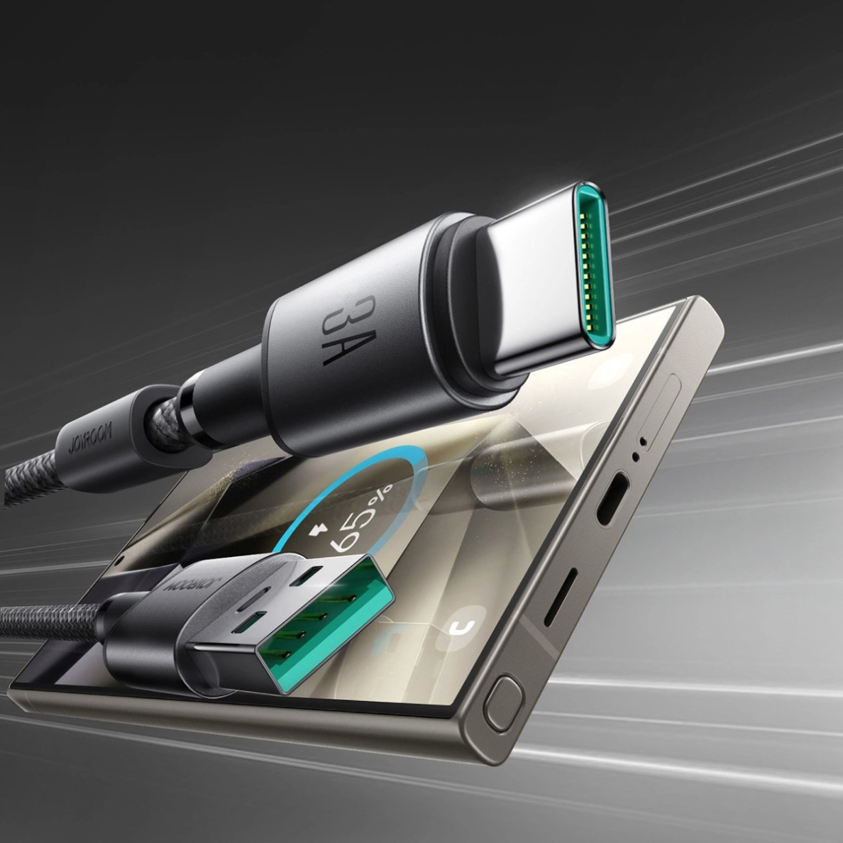 Joyroom S-A50 Unlimited Series 3A USB-A / USB-C kabelis su magnetiniu laikikliu 1.2 m – pilkas 6