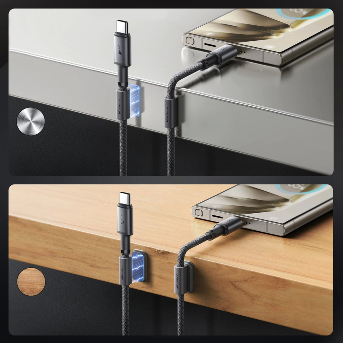 Joyroom S-A50 Unlimited Series 3A USB-A / USB-C kabelis su magnetiniu laikikliu 1.2 m – pilkas 7