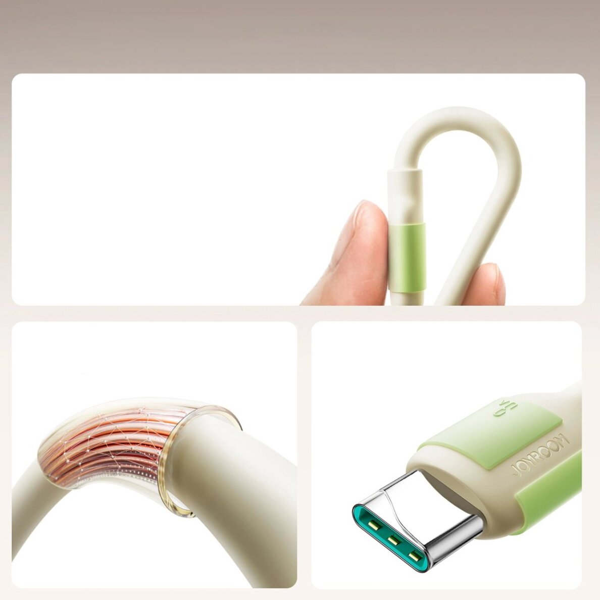 Įkrovimo kabelis Joyroom S-A53 3A USB-A – USB-C su fluorescuojančiu antgaliu 1.2 m – smėlio spalvos 1