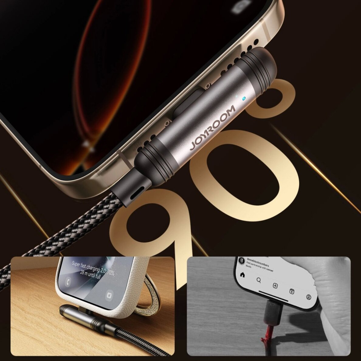 Įkrovimo kabelis Joyroom S-A56 EnjoyX Series 90° USB-A – Lightning 3A 1.2 m – juodas 3 Įkrovimo kabelis Joyroom S-A56 EnjoyX Series 90° USB-A – Lightning 3A 1.2 m – juodas 3