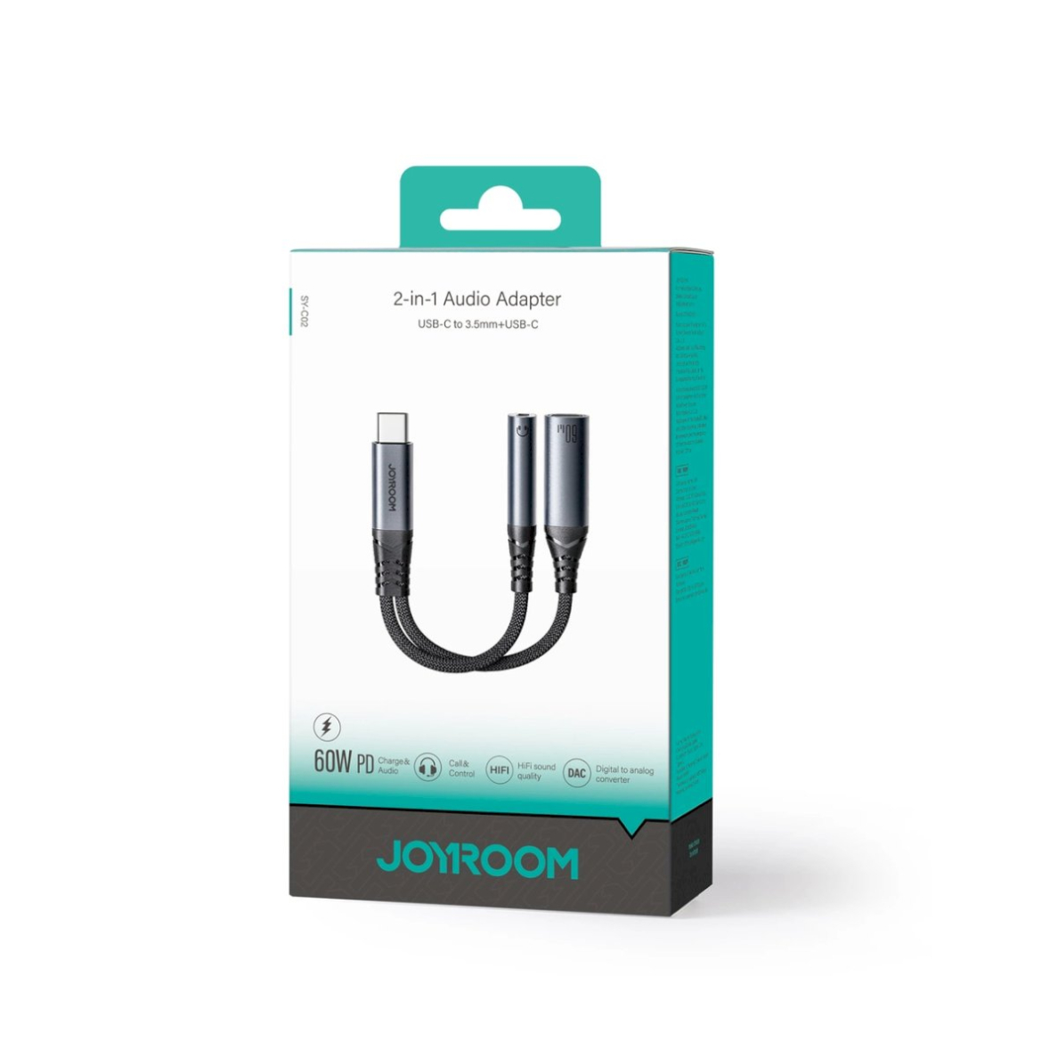 Joyroom SY-C02 2-in-1 DAC adapteris USB-C į USB-C / 3.5 mm mini lizdą – juodas 4 Joyroom SY-C02 2-in-1 DAC adapteris USB-C į USB-C / 3.5 mm mini lizdą – juodas 4
